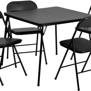 Flash Furniture Madison 5-Piece Folding Card Table and Chairs Set, Portable Event Table and Chairs Set, Black
