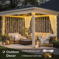 JMEXSUSS 300 LED Remote Control Curtain Lights, Plug in Fairy Curtain Lights Outdoor, Window Wall Hanging String Lights for Bedroom Backdrop Wedding Party Indoor Christmas Patio Dorm Decor, Warm White - Image 4