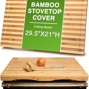 Prosumer's Choice Stovetop Cover Bamboo Cutting Board | Premium, Sustainable, Expands Kitchen Space, Easy to Clean - with Adjustable Legs and Juice Grooves - Large - 29.5"L x 3.5"W x 21"H