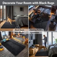 Ophanie Black Area Rugs for Bedroom Living Room, 4x6 Fluffy Fuzzy Shag Shaggy Carpet Soft Plush Furry Bedside Rug, Indoor Floor Rug for Kids Girls Boys Home Decor Aesthetic, Dorm Nursery - Image 7