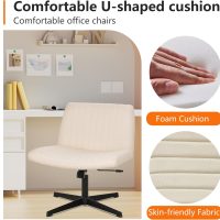 FDW Criss Cross Chair Armless Cross Legged Office Desk Chair Adjustable Swivel Ergonomic Desk Chair No Wheels U Shaped Backrest with Wide Seat Native Sponge Computer Task Vanity Chair for Home Office - Image 5