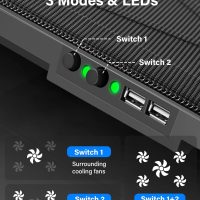 Kootek Laptop Cooling Pad, Laptop Cooler with 5 Quiet Fans for 12"-17" Computer PC Notebook Gaming Laptop Fan, Height Adjustable Laptop Cooling Stand Laptop Accessories, Green - Image 4