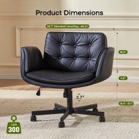 Criss Cross Chair with Armrests & Wheels, PU Leather Vanity Chair, Comfortable Adjustable Swivel Computer Office Desk Chairs for Home, Make Up, Bed Room (Black) - Image 7