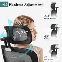 VECELO High Back Ergonomic Office Chair, Big and Tall Mesh Desk Chair with Wheels, Tilt Function, 3D Armrests & Headrest, Lumbar Support, Swivel Rolling Computer Chair for Task, Home Office, Black - Image 5