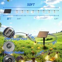 luckystyle 50FT Solar String Lights Outdoor Waterproof with 18+1 LED Bulbs Long Last for 20+Hrs, Commercial Grade Shatterproof USB Patio Solar Powered Lights for Camping，Backyard, Garden, Porch Decor - Image 6