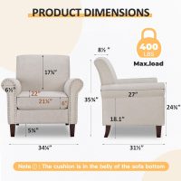 PrimeZone Comfy Accent Chair, Mid-Century Modern Fabric Living Room Chair Reading Chair with Soft Cushion, Nailhead Trim & Rolled Armrest, Arm Chair Sofa Chairs for Bedroom Waiting Room Office, Beige - Image 3