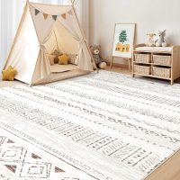 Large Living Room Area Rug 5x7: Soft Machine Washable Boho Moroccan Farmhouse Rugs for Bedroom Under Dining Table - Non-Slip Neutral Morden Indoor Floor Carpet for Home Office - Brown/Cream - Image 7