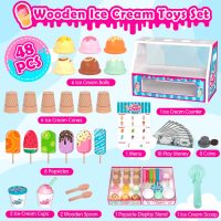 Wooden Ice Cream Toys Kids Toy Food for Toddler Girls 3+, Ice Cream Shop Playset, Pretend Play Kitchen Toys with Display Counter & Fake Money - Wooden Food Toys for 3 4 5 Year Old Girls Boys Birthday - Image 2