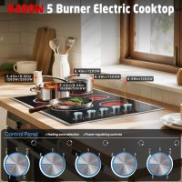 36 Inch Electric Cooktop, 5 Burner Electric Stove Top 8400W, 36" Ceramic Stove with Knob Control, Over-Temperature Protection, Dual Ring Zone, 220-240V Hard Wired (No Plug) - Image 2