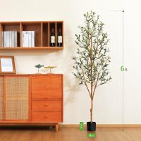 Kazeila Artificial Olive Tree 6FT Tall Faux Silk Plant for Home Office Decor Indoor Fake Potted Tree with Wood Branches and Fruits - Image 4