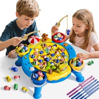ORANGE OCEAN 70 PCS Magnetic Fishing Table Game for Kids Boys Toddlers Ages 3-5 4-6, Magnetic Fishing Toys with 360° Rotation & Sound, Birthday Toys Gifts for 3 4 5 6 Year Old Boys Kids, 1-8 Players - Image 8