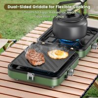 OGERY 2-Burner Foldable Camping Stove with Griddle (Textured & Smooth) and Carrying Bag, Portable Propane Camp Stove with 2 Adjustable Burners & Piezo Ignition, for Camping Tailgating Essentials Gear - Image 2