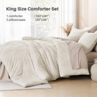 Litanika King Size Comforter Set Beige, 3 Pieces Cream Tufted Boho Farmhouse Bedding Comforter Sets, Lightweight Fluffy Comforter Bed Set for All Season (104x90In Comforter and 2 Pillowcases) - Image 7