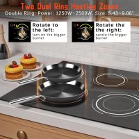 Electric Cooktop 36 Inch - 5 Burner Electric Stove Top with 8400W, 36 Inches Built-in Ceramic Stove with Two Dual Rings, Overheat Indicator, Knob Control, 220V - 240V Hard Wired (No Plug) - Image 2