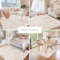 Washable Rugs 5x7 Area Rugs for Living Room,Bedroom,Dining Room- Ultra Soft Faux Wool Nursery Rug for Baby Girl,Neutral Light Pink Low Pile Vintage Carpets for Dorm Kids Playroom,Non Slip - Image 5