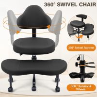 Cross Legged Office Chair, Criss Cross Desk Chair ADHD Meditation Kneeling Yoga Seat with Adjustable Height, Lumbar Support, Wider Footrest and Wheels (Black) - Image 6