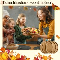 Sliner Fall Harvest Large Pumpkin Wooden Serving Platter 15x12 in Rustic Pumpkin Snack Fruit Meat Cheese Board Charcuterie Board Sectional Dish Plate for Thanksgiving(Walnut Color,Pine) - Image 5