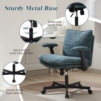 Criss Cross Legged Office Chair with Wheels and Flip-Up Arms, Upholstered Criss Cross Desk Chair, Wide Seat Chairs for Home Office, Vanity, Apartment, Green - Image 7