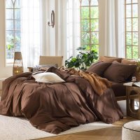MooMee Bedding Duvet Cover Set 100% Washed Cotton Linen Like Textured Breathable Durable Soft Comfy (Solid Cocoa Brown, King 104"x90") - Image 3