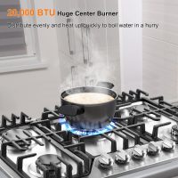 30 Inch Bulit-In Gas Cooktop with Griddle, 5 Italy SABAF Powerful Burners Over 92% High Efficiency, Max 48300BTU Gas Stove Top, 304 Stainless Steel Panel, NG/LPG Convertible, CSA Certified - Image 4