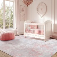 Washable Area Rugs 5'x7' Non-Slip Modern Abstract Soft for Living Room Entryway Bedroom Nursery, Print Pattern, Grey Pink - Image 2