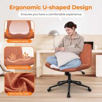 NEO CHAIR Criss Cross Chair with Wheels & Pads Home Office Cross Legged Chairs Ergonomic Computer Desk Task Wide Seat for Bedroom Vanity Comfy Swivel (Brown) - Image 4