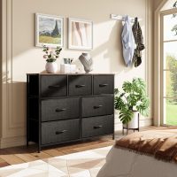 WLIVE 7 Drawer Dresser TV Stand, Entertainment Center, Media Console Table with Metal Frame and Wood Top for TV up to 45 inch, Chest of Drawers for Bedroom, Living Room, Black and Rustic Brown - Image 9