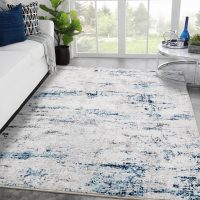 Area Rug Living Room Rugs: 5x7 Large Soft Indoor Carpet Modern Abstract Rug with Non Slip Rubber Backing for Under Dining Table Nursery Home Office Bedroom White Gray Blue - Image 9