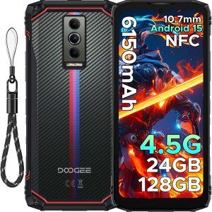 DOOGEE Blade10 Energy Android 15 Rugged Phone 4.5G,10.7mm Ultra-Thin,24GB+128GB/TF 2TB Octa Core Rugged Smartphone,6.56"HD+ 90Hz,16MP Camera,IP68/IP69K Waterproof Phone,6150mAh/Widevine L1/NFC/Face ID
