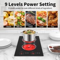 VBGK Electric Cooktop,12 Inch Built-in Radiant Electric Stove Top,110V 2100W 2 burner cooktop With 9 Heating Level, Timer & Kid Safety Lock, Sensor Touch Control 2 burner Induction Cooktop - Image 7