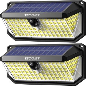 TECKNET 416 LED Solar Lights Outdoor Waterproof, 300° Angle & 3 Lighting Modes Motion Sensor Outdoor Lights, 2 Pack Security Solar Flood Lights IP66 for Fence Front Door Yard Deck Garden Garage