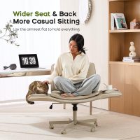 Criss Cross Chair with Armrests & Wheels, PU Leather Vanity Chair, Comfortable Adjustable Swivel Computer Office Desk Chairs for Home, Make Up, Bed Room (Cream White) - Image 5