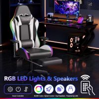 Mr IRONSTONE Gaming Chair, Video Game Chair with Bluetooth Speakers and Led Lights, Office Chair with Massage and 3D Armrest High Back Computer Racing Chair, Cheap Gaming Chairs for Adults,Black/White - Image 3