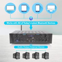 Pyle 500W 4-Channel Karaoke Bluetooth Amplifier - Home Theater Audio Receiver with AUX - FM - RCA Subwoofer Output - USB - Microphone Input with Echo for Wireless Music Streaming - PTA44BT - Image 4