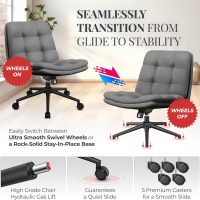 Criss Cross Desk Chair for Cross Legged Sitting, Easy to Assemble Criss Cross Chair with Wheels - Premium Detachable Wheel and Swivel Design,Cozy Grey Ergonomic Office Chair with Wide Comfy Seating - Image 4