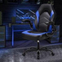 OLIXIS Computer Gaming Chair - PU Leather Ergonomic Lumbar Support with Flip-up Armrest and 360° Swivel Wheels, Height Adjustable Task Home Office Desk Video Racing, Blue - Image 7