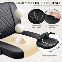 Criss Cross Office Chair with 2-in-1 Flip Backrest – Ergonomic PU Leather Floor Sitting Chair, Adjustable Height, 360° Swivel & Flip-Up Arms, Extra-Wide Seat for Home Office, Vanity, Nail Salon-Black - Image 7