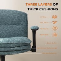 Dowinx Criss Cross Chair with Adjustable Flip-up Arms and Wheels, Comfort Ergonomic Office Desk Armchair with 3 Layer Cushions, Wide Seat Vanity Chair for Home Office, Living Room, Bedroom, Blue - Image 4