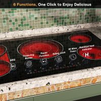 36 Inch Electric Cooktop 5 Burner, Built-in Electric Stovetop with Flexible Bridge & Triple Ring Burner, 9600W Cooktop Electrics with BBQ Burner, Timer, Safety Lock,Pause, 220V-240V Hard Wire - Image 5