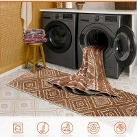 Area Rug 5x7 Rug Machine Washable Non-Slip Low Pile Print Pattern Western Rug for Living Room Bedroom Entryway Tribal Series -Yellowbrown/Cream - Image 3