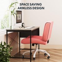 FLEXISPOT Pink Criss Cross Chair with Wheels, Pink Desk Chair Vanity Chair with Back/4.7in Thick Seat Cushion, 25 * 23in Wide Comfortable Office Chair, Leather Seat - Image 6