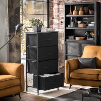 Sweetcrispy Nightstand Small Bedroom Dresser with 4 Fabric Drawers, Bed Side Furniture End Table, Wooden Top Cabinet Night Stand Dresser for Closet, Entryway, Dorm, Black - Image 2