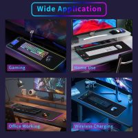 RGB Gaming Mouse Pad with Wireless Charging 15W, Large Desk Mat 800x300x4mm, 10 Light Modes Keyboard Pad with Non-Slip Rubber Base, Waterproof Mousepad for Gaming PC MacBook Laptop - Image 7