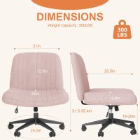 Shintenchi Criss Cross Chair,Cross Legged Office Seat with Wheels Armless Swivel Vanity Chair,Height Adjustable Wide Computer Task Seating for Home Office,Pink ﻿ - Image 3