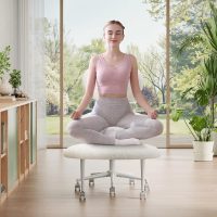 Ergonomic Cross Legged Office Chair with Wheels, ADHD Chair for Adults, Meditation Chair, Yoga Office Chair, Comfortable Back Support, Height Adjustable,Small Spaces, Teddy Fabric, White - Image 6