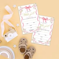 Floral & Bow Baby Shower Invitations - A Sweet Little Girl Is On Her Way - 15 Invites With Envelopes For Baby Girl, Little Sweet, Pink Favor - A67 - Image 3