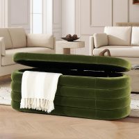 Jennifer Taylor Home Fuji 49" Upholstered Oval Storage Bench, Olive Green - Image 2