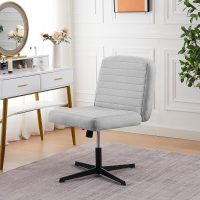 VECELO Armless Criss Cross Chair Legged No Wheels, Swivel Height Adjustable Fabric Wide Seat for Make Up/Bedroom/Small Space - Image 2