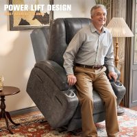 Flamaker Power Lift Recliner Chair Luxurious Leathaire Fabric Electric Lift Recliner for Elderly Power Lift Recliner Chair with Cup Holders Side Pockets for Living Room (Light Black) - Image 4