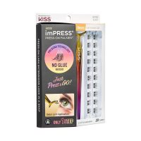 KISS imPRESS Falsies Press On Self Adhesive Eyelashes, 12mm-14mm Natural Volume Press On Lashes, Black, No Glue Needed, Invisible Band, 20 Lash Clusters & Non-Stick Applicator - Natural - Image 2